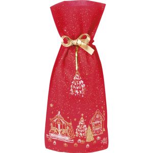 Non-woven polypropylene Christmas gift bag Red/gold/white Gold satin ribbon Card 16x36,5 cm, SC085-1B