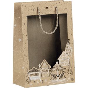"Bonnes Fêtes" Kraft/Black/White Paper Gift Bag with PVC Window, 20x10x29cm, SB541S