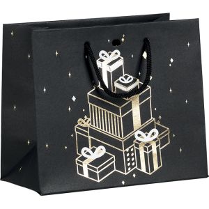 Christmas Gift Paper Bag, Black/Gold, Black Handles, 35x13x33cm, SB573G
