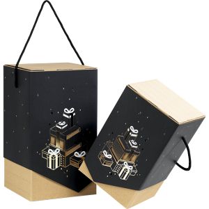 Box cardboard sleeve black/gold hot foil stamping Christmas presents, Dimensions in cm : 16 x 16 x 26, CP170P