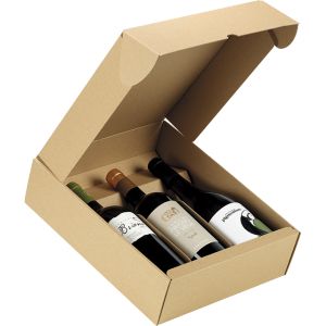 Cardboard box for wine, for three bottles, kraft; 9 x 28 x 34 cm, GV018- 3BN