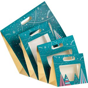 "Bonnes Fêtes" paper bag, hot stamping, with PVC "window", self-adhesive tape, 35 x 13 x 33 cm, SB493G