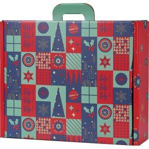 CHRISTMAS MOSAIC rectangular cardboard box, green/red/gold, 38.4x32.5x11.5 cm, CV047G