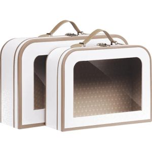 Cutie carton dreptunghiulara cu fereastra LUMINI SI UMBRE alb/maro/imprimat UV 26,0 x 19,0 x 9,0 cm, ND150P