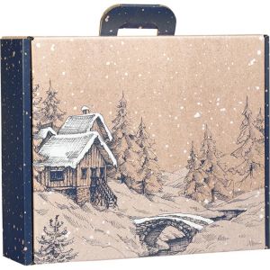 „Valiza” din carton kraft dreptunghiular CANADIAN WINTER albastru/alb 34,2 x 25,0 x 11,5 cm, CV055M