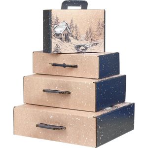 „Valiza” din carton kraft dreptunghiular CANADIAN WINTER albastru/alb 25,0 x 18,5 x 9,5 cm, CV055S