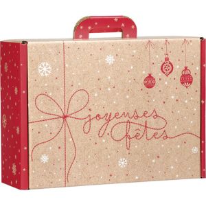 „Valiză” carton kraft dreptunghiular SURPRIZE DE IARNĂ roșu/alb, 34,2 x 25,0 x 11,5 cm, CV056M