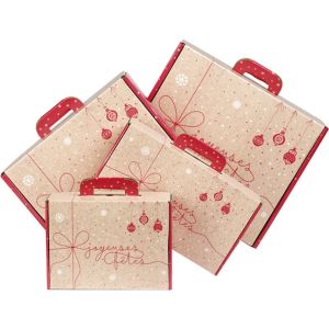 „Valiza” din carton kraft dreptunghiular SURPRIZE DE IARNĂ roșu/alb, 25,0 x 18,5 x 9,5 cm, CV056S
