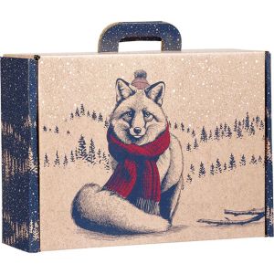 „Valiza” kraft dreptunghiulară din carton ÎNTÂLĂRI NEȘTEPTATE VULPE roșu/albastru/alb, 34,2 x 25,0 x 11,5 cm, CV057M