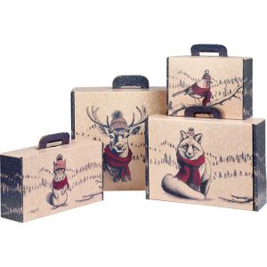 „Valiza” kraft dreptunghiulară din carton ÎNTÂLNĂRI NEȘTEPTATE VVERITA roșu/albastru/alb, 33,0 x 18,5 x 9,5 cm, CV057P