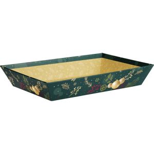 Tavă din carton ENCHANTED NATURE verde/auriu ștanțat la cald, 27,0 x 20,0 x 5,0 cm, BF493P