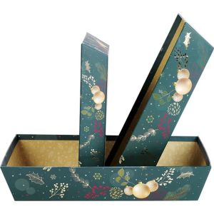 Tavă din carton ENCHANTED NATURE verde/auriu ștanțat la cald, 27,0 x 20,0 x 5,0 cm, BF493P
