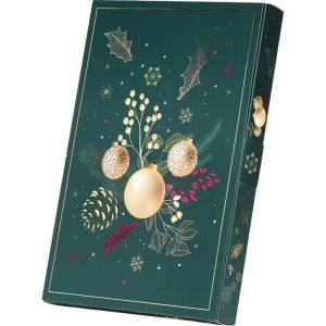Calendar de Advent dreptunghiular de Crăciun NATURA FERMATĂ verde/auriu 21,2 x 30,4 x 3,1 cm, BF498P