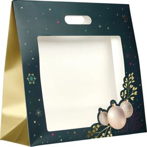 Pungă de hârtie ENCHANTED NATURE verde/aurie cu fereastră 35,0 x 13,0 x 33,0 cm, SB1013G