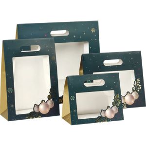 Pungă de hârtie ENCHANTED NATURE verde/aurie cu fereastră 35,0 x 13,0 x 33,0 cm, SB1013G