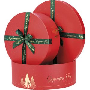 Cutie rotundă din carton, CHRISTMAS PRESTIGE roșu/auriu ștanțat la cald 31,5 x 31,5 x 12,0 cm, BF511M