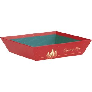 Tavă pătrată din carton CHRISTMAS PRESTIGE roșu/auriu ștanțat la cald 20,0 x 20,0 x 5,0 cm, BF517CS