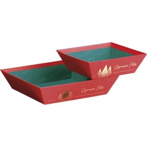 Tavă pătrată din carton CHRISTMAS PRESTIGE roșu/auriu ștanțat la cald 20,0 x 20,0 x 5,0 cm, BF517CS