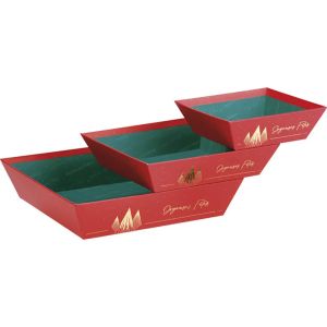 Tavă pătrată din carton CHRISTMAS PRESTIGE roșu/auriu ștanțat la cald 20,0 x 20,0 x 5,0 cm, BF517CS