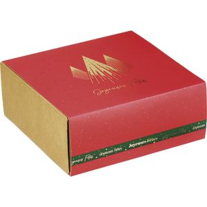 Cutie kraft pătrată din carton CHRISTMAS PRESTIGE roșu/auriu, 16,0 x 16,0 x 7,5 cm, GF008XS