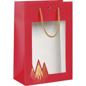 Pungă de hârtie CHRISTMAS PRESTIGE roșu/auriu cu fereastră 20,0 x 10,0 x 29,0 cm, SB1001S