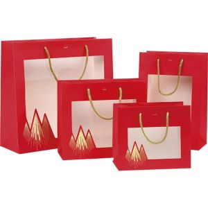 Pungă de hârtie CHRISTMAS PRESTIGE, roșu/auriu cu fereastră 25,0 x 10,0 x 22,0 cm, SB1002P