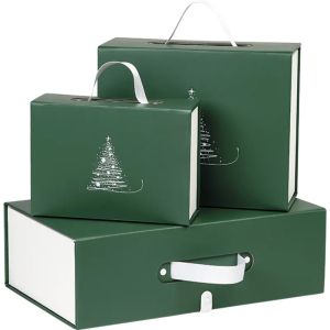  Cutie carton dreptunghiulara WINTER ELEGANCE verde/alb cu inchidere magnetica, 33,5 x 20,0 x 10,5 cm, CP340P-V