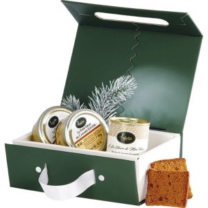 Cutie carton dreptunghiulara WINTER ELEGANCE verde/alb cu inchidere magnetica, 19,0 x 13,0 x 6,5 cm, CP340XS-V