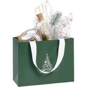 Pungă de hârtie WINTER ELEGANCE verde și alb, 35,5 x 11,5 x 23,0 cm, SB1042P