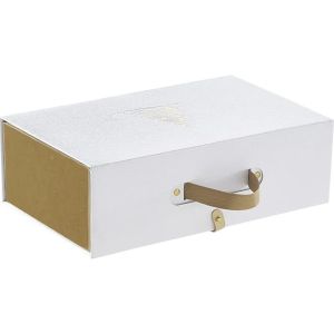 Cutie carton dreptunghiulara GOLDEN SPARKLES textura alb si maner auriu cu inchidere magnetica, 33,5 x 20,0 x 10,5 cm, CP330P-W