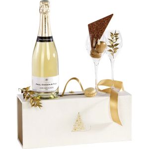 Cutie carton dreptunghiulara GOLDEN SPARKLES textura alb si maner auriu cu inchidere magnetica, 37,0 x 15,5 x 11,5 cm, CP332-1B-W
