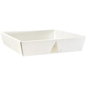 Tavă din carton GOLDEN SPARKLES textura alb/aurie, 25,0 x 25,0 x 6,0 cm, CP336C-W