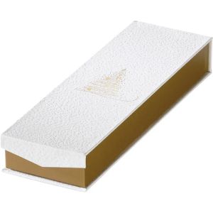 Cutie carton dreptunghiulara pentru bomboane de ciocolata 2 randuri cu inchidere magnetica GOLDEN SPARKLES textura alb/auriu imprimare la cald, 23,0 x 7,5 x 3,3 cm, PC300LW