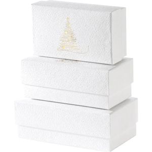 Cutie de carton pentru bomboane de ciocolata GOLDEN SPARKLES textura alb/auriu imprimare la cald 3 separatoare, 14,4 x 8,3 x 5,3 cm, PC301SW
