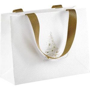 Pungă de hârtie GOLDEN SPARKLES textura alb/aurie, 21,0 x 8,0 x 16,0 cm, SB1030XS