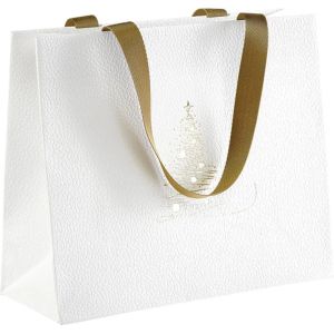 Pungă de hârtie GOLDEN SPARKLES textura alb/aurie, 25,5 x 10,0 x 21,5 cm, SB1031S