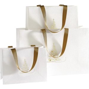 Pungă de hârtie GOLDEN SPARKLES textura alb/aurie, 25,5 x 10,0 x 21,5 cm, SB1031S