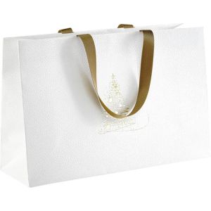 Pungă de hârtie GOLDEN SPARKLES textura alb/aurie, 35,5 x 11,5 x 23,0 cm, SB1032P