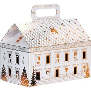 Cutie de carton în formă de casă, FESTIVE CITY, alb/auriu, 31,0 x 19,0 x 23,0 cm, CP320RBF