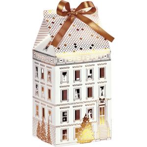 Cutie de carton în formă de casă, FESTIVE CITY, alb/auriu, 12,0 x 10,0 x 23,5 cm, CP321PBF