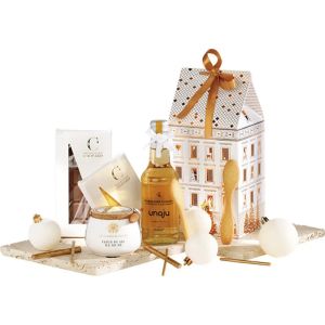 Cutie de carton în formă de casă, FESTIVE CITY, alb/auriu, 12,0 x 10,0 x 23,5 cm, CP321PBF