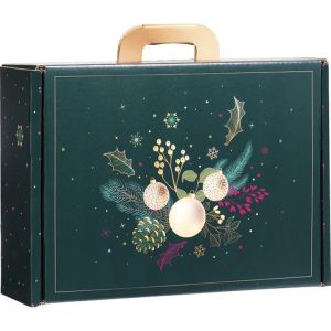 Cutie dreptunghiulara din carton tip "valiza" NATURA fermecata verde/aurie, 34,2 x 25,0 x 11,5 cm, CV053M