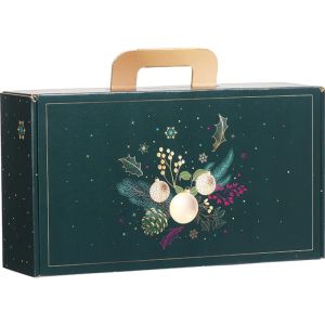 Cutie dreptunghiulara din carton tip "valiza" NATURA FERMEATA verde/aurie, 33,0 x 18,5 x 9,5 cm, CV053P