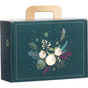 Cutie dreptunghiulara din carton tip "valiza" NATURA FERMEATA verde/aurie, 25,0 x 18,5 x 9,5 cm, CV053S