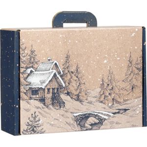 „Valiza” din carton kraft dreptunghiular CANADIAN WINTER albastru/alb 34,2 x 25,0 x 11,5 cm, CV055M