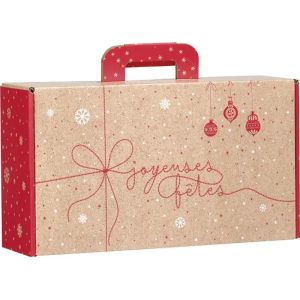 „ Valiză” carton kraft dreptunghiular SURPRIZE DE IARNĂ roșu/alb, 33,0 x 18,5 x 9,5 cm, CV056P
