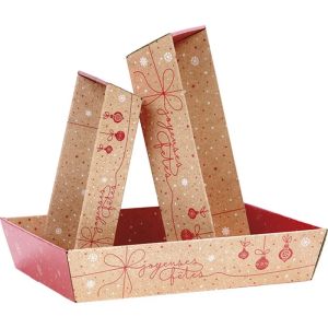 Rectangular cardboard tray "WINTER SURPRISES", red/white, 37.0 x 28.0 x 7.3 cm, CV536G-SH