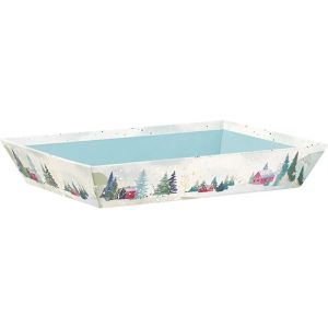 Panou dreptunghiular din carton „ȚARA ZĂPEZĂTOASĂ”, verde/roșu/auriu, 27X20X5 cm, BF483P